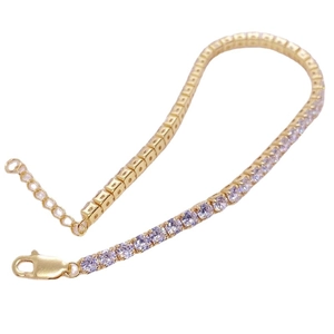 Elegant gold-tone S925 sterling silver tennis bracelet with purple cubic zirconia stones
