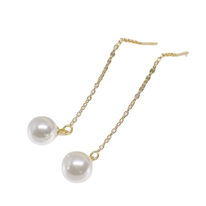 Elegant S925 sterling silver long tassel pearl drop earrings with gold finish