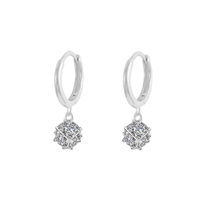 Detail of S925 sterling silver cube earrings with cubic zirconia micro-pave setting