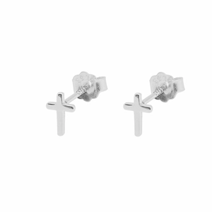 S925 sterling silver cross stud earrings for women with a minimalist polished finish