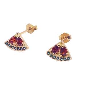 Charming S925 sterling silver watermelon stud earrings with red and green gemstones