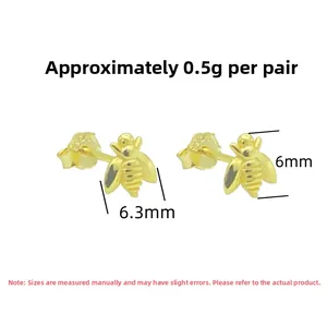 Detail of S925 sterling silver bee stud earrings with 6.3mm x 6mm size specifications
