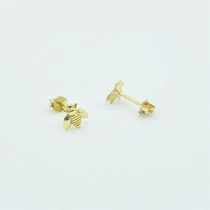Macro view of gold-plated S925 sterling silver honey bee stud earrings for women
