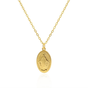 Minimalist S925 sterling silver Virgin Mary oval medallion pendant necklace in gold finish
