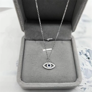 Collana con Ciondolo Malocchio in Argento Sterling 925 Pietra Blu Strass Gioielli alla Moda Regalo per Donna