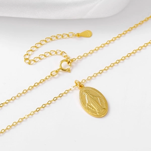 Elegant gold S925 sterling silver Virgin Mary oval pendant necklace for women