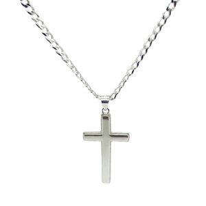 Collier croix en argent sterling S925 avec pendentif poli et chaîne gourmette unisexe