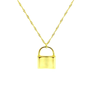 Minimalist S925 sterling silver gold plated padlock pendant necklace with water wave chain