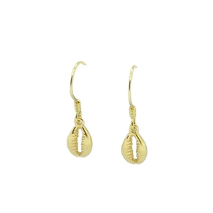 Macro detail of gold plated S925 silver shell drop earrings with spiral texture