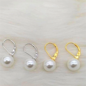S925 sterling silver lever-back earrings with large white pearls in gold and silver finish