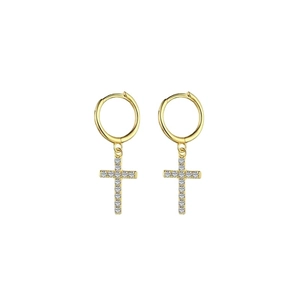 Boucles d'oreilles créoles en argent S925 doré avec pendentifs croix en zircone