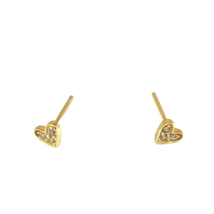 Minimalist S925 sterling silver heart stud earrings in gold with clear cubic zirconia