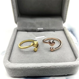 Dual minimalist heart S925 sterling silver open rings in gold and rose gold tones