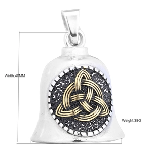 Vintage Viking compass bell pendant with golden Celtic Trinity Knot and 40mm width