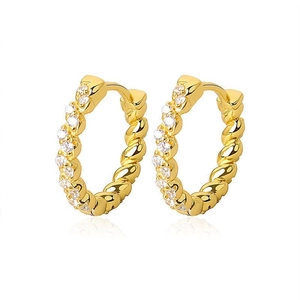 Boucles d'oreilles créoles torsadées en argent S925 plaqué or avec zircons brillants