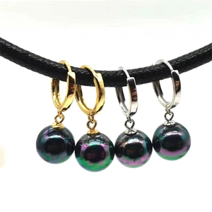 Boucles d'oreilles en argent S925 avec perles de coquillage style Tahiti dorées et argentées
