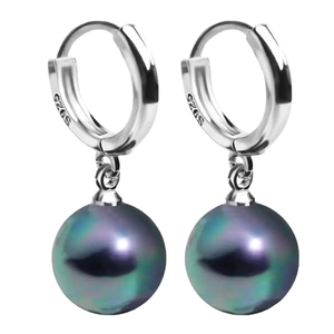 Boucles d'oreilles en argent 925 avec pendentifs en perles irisées sombres pour femmes