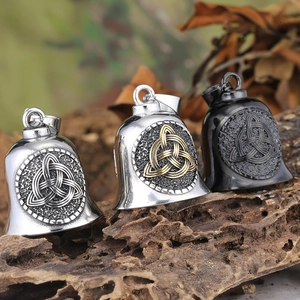 Vintage Viking compass bell pendants in silver, gold, and black stainless steel finishes