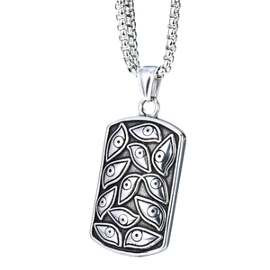 Collana con ciondolo Occhio del Male in acciaio inossidabile, motivo a rilievo e catena a box