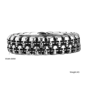 Retro stainless steel punk skull ring for men, 6mm width with vintage silver finish