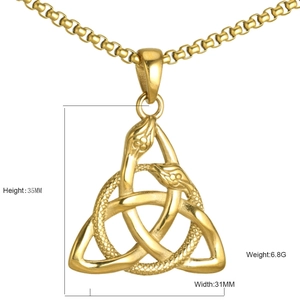 Golden Viking Celtic knot snake pendant with dimensions 35mm height and 31mm width