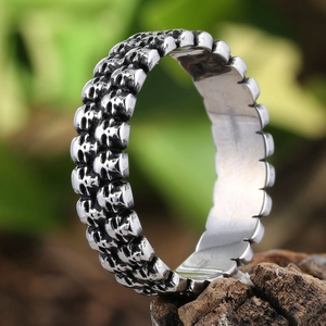 Vintage Stainless Steel Skull Embossed Ring For Men Women Punk Gothic Biker Ring Retro Oxidized Band Jewelry Gift