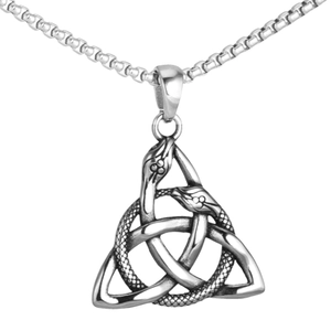 Vintage Nordic Viking Celtic knot snake pendant necklace in retro stainless steel finish