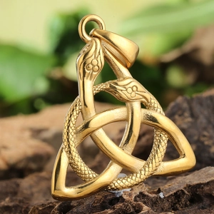 Viking Celtic Knot Double Snake Pendant Necklace For Men Vintage Stainless Steel Triquetra Snake Pendant Punk Gothic Jewelry Gift