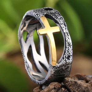 Vintage 304 Edelstahl Ring Für Damen Herren Hohl Kreuz Alphabet Design Poliert Punk Industrie Fingerring Schmuck