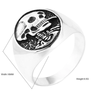 Bague homme en acier inox 304 poli avec relief de crâne, largeur 18mm et style vintage