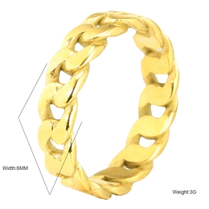 Bague chaîne cubaine dorée de 6 mm de style tissé minimaliste pour femmes et hommes