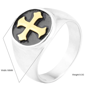 Silver signet ring with golden cross relief on black background 16mm width 9.3g weight