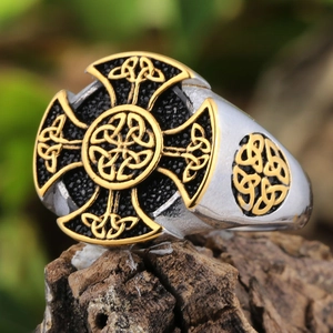 Vintage Stainless Steel Celtic Cross Ring For Men Viking Nordic Knot Band Ring Retro Ethnic Style Jewelry Gift For Unisex