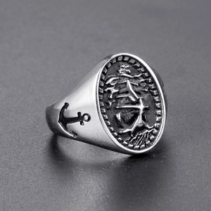 Vintage Nautical Stainless Steel Anchor Sailboat Signet Ring Polished Relief Marine Style Finger Jewelry For Men