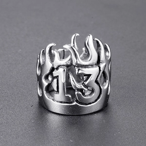 Vintage Stainless Steel Number 13 Flame Hollow Out Ring For Men Retro Punk Motorcycle Style Gothic Finger Ring Jewelry Gift