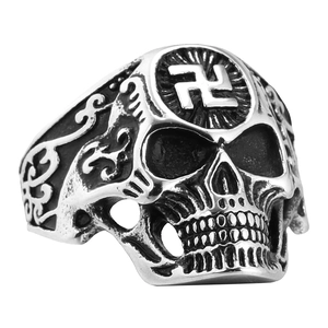 Bague Crâne en Acier Inoxydable Style Gothique Punk Vintage Bijoux de Motard pour Hommes Rétro Or Argent Bicolore Bague