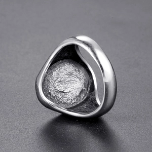 Men's retro stainless steel anchor signet ring with textured silver triangle face