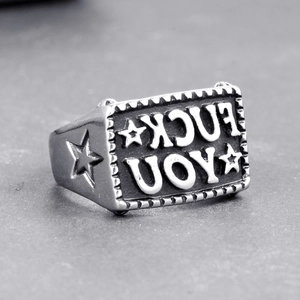 Bague Lettre Fuck You En Acier Inoxydable Punk Pour Hommes Femmes Chevalière Carrée Vintage Hip Hop Bijoux Étoile