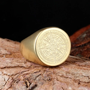 Vintage Compass Stainless Steel Signet Ring Men Nautical Star Engraved Matte Brushed Metal Punk Biker Ring Fashion Jewelry