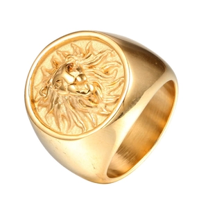 Retro Lion Head Relief Ring For Men Stainless Steel Polished Aggressive Band Ring Vintage Hip Hop Animal Jewelry Gift