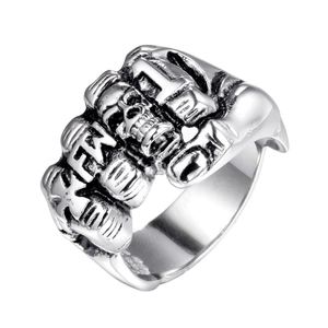 Bague poing gothique en acier inoxydable pour homme avec tête de mort, finition argentée