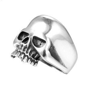 Vintage silver gothic skull ring for men with detailed geometric stainless steel carving