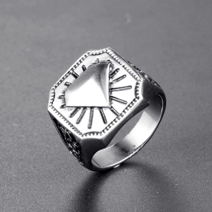 Vintage punk titanium steel ring with octagonal pyramid relief and radiant texture