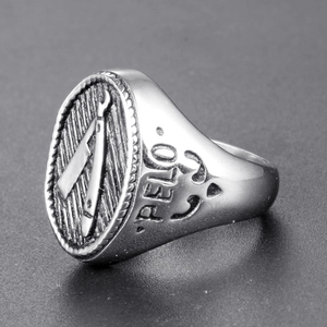 Anello da uomo vintage in acciaio inossidabile con rasoi e incisione PELO