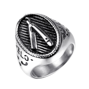 Anello Sigillo da Uomo Vintage in Acciaio Inossidabile con Rasoio da Barbiere Punk Rock Retrò Colore Argento Strumento da Rasatura