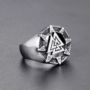 Vintage Viking Valknut Rune Stainless Steel Ring For Men Nordic Mythology Dominant Punk Biker Style Statement Finger Ring