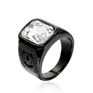 Vintage Stainless Steel Men Ring Large Rectangular Rhinestone Horseshoe Engraved Punk Gothic Band Ring Jewelry Gift For Men