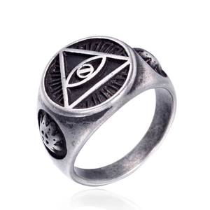 Men's Vintage Stainless Steel All-Seeing Eye Ring Gothic Mystical Triangle Providence Signet Ring Punk Sunburst Finger Jewelry