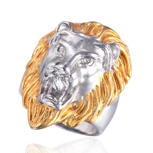 Retro Stainless Steel Lion Head Ring For Men Punk Biker Jewelry Polished Gold Silver Black Animal Carving Finger Ring