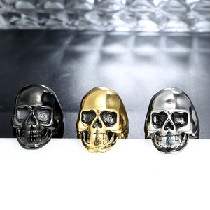 Gothic punk skull rings for men in gold, silver, and black polished stainless steel
